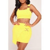 Lovely Casual Off The Shoulder Yellow Two-piece Sk