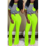 Lovely Casual Striped Green Two-piece Pants Set