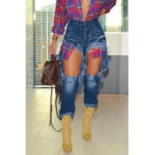 Lovely Sexy Broken Holes Blue Jeans