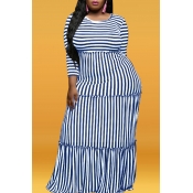 Lovely Casual Striped Blue Floor Length Dress