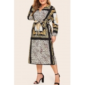 Lovely Casual Printed Black Knee Length Plus Size 