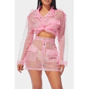Lovely Casual See-through Light Pink Two-piece Ski