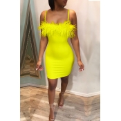 LW Sexy Spaghetti Straps Patchwork Yellow Mini Dre