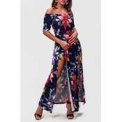 Lovely Casual Floral Printed Navy Blue One-piece R
