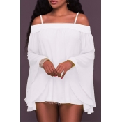 Lovely Casual Dew Shoulder Loose White Blouse