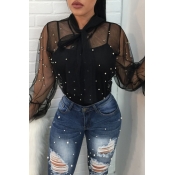 Lovely Chic See-through Black Blouse(With Lining)