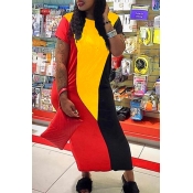 Lovely Casual Patchwork Yellow Ankle Length Dress