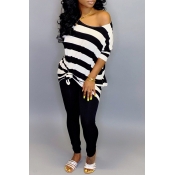 Lovely Casual Striped Black Blouse