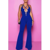 Lovely Chic Hollow-out Blue One-piece Jumpsuit