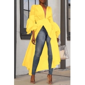 Lovely Casual Lantern Sleeves Yellow Blouse