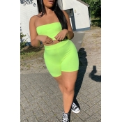 Lovely Casual Dew Shoulder Green Two-piece Shorts 