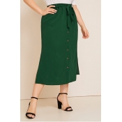 Lovely Casual Side Slit Green Plus Size Skirt
