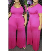 Lovely Casual Loose Rose Red Plus Size One-piece J