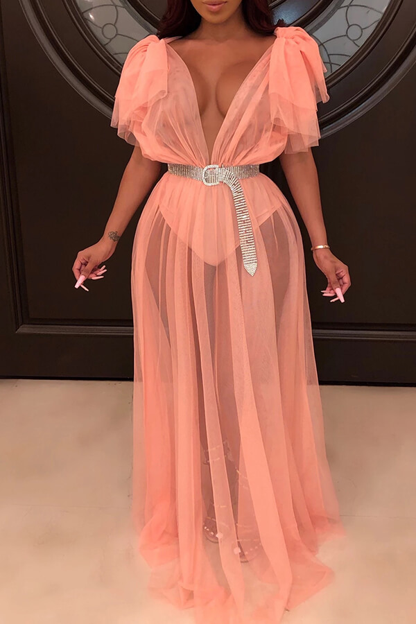 

Lovely Sexy See-through Orange Floor Length Dress(Without Belt)