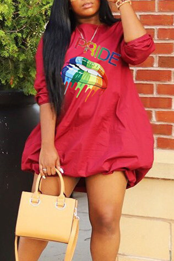 

Lovely Casual Lip Printed Red Mini Dress