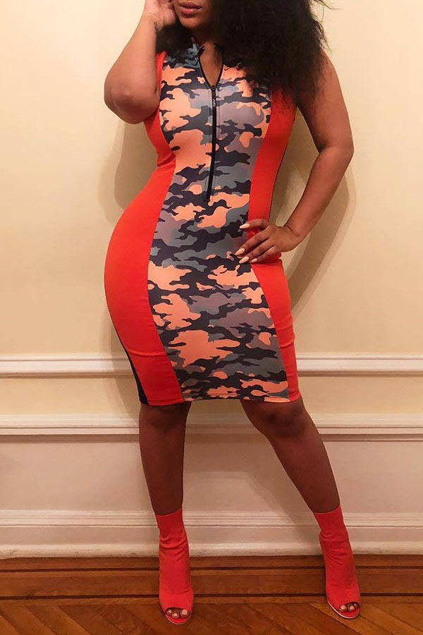 

Lovely Casual Camouflage Printed Jacinth Knee Length Dress