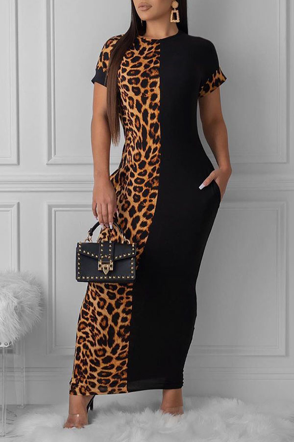 Lovely Casual Leopard Printed Patchwork Ankle Length Dress