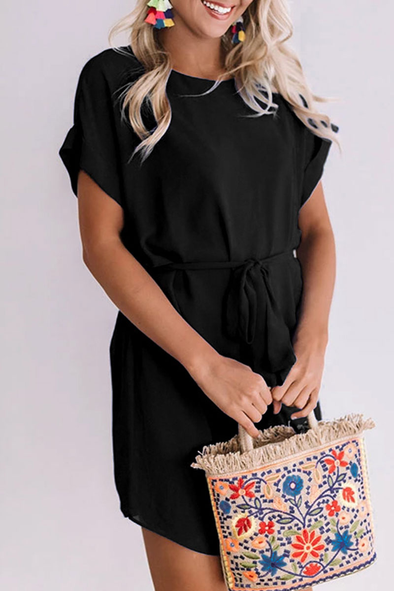 

Lovely O Neck Lace-up Black Knee Length Dress