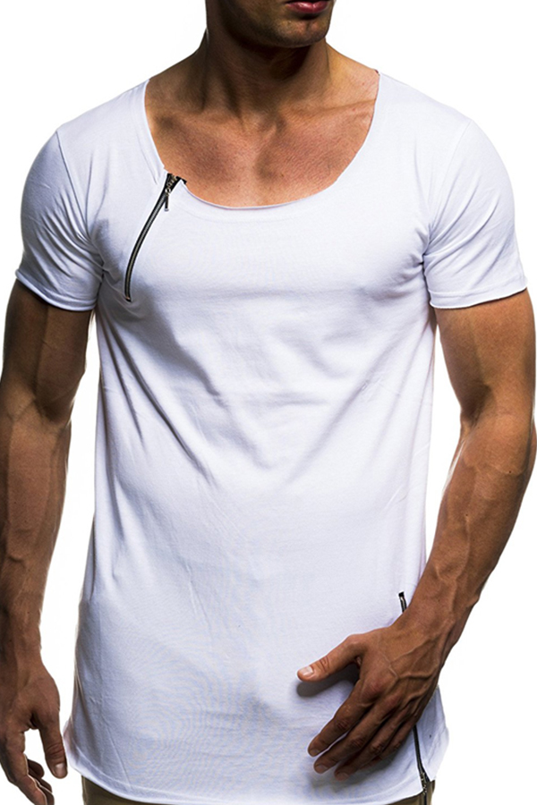 

Lovely Casual Zipper Decorative White T-shirt