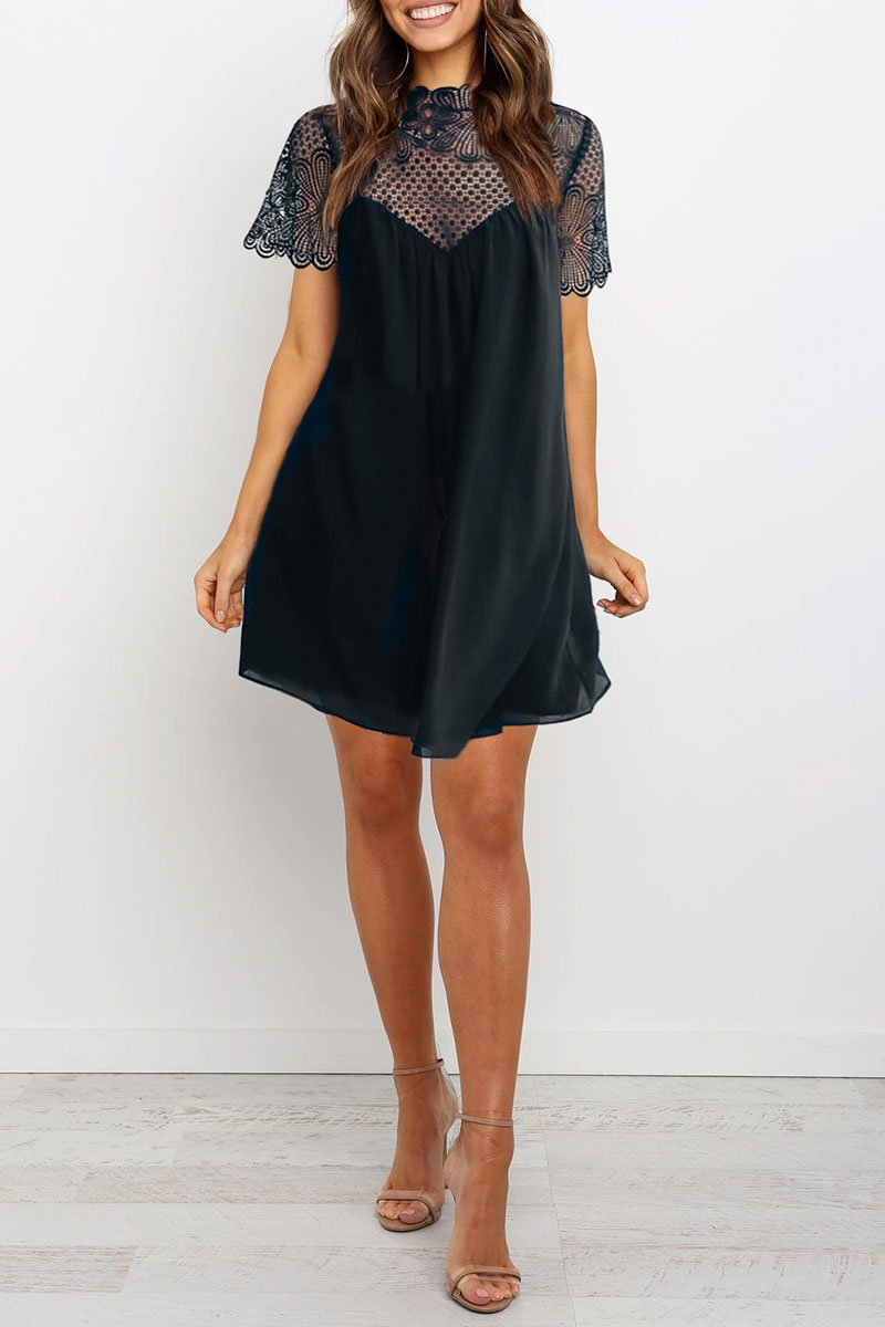 

Lovely Patchwork Black Knee Length Dress