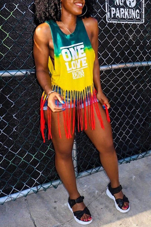 

Lovely Casual Tassel Design Multicolor Tank Top, Multi