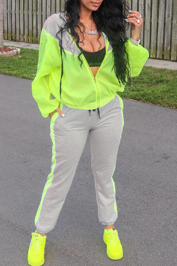 

Lovely Leisure Color-lump Patchwork Green Two-piece Pants Set