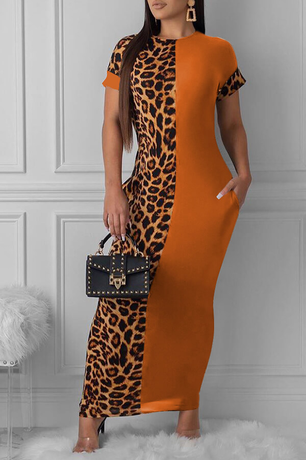 Lovely Leopard Print Patchwork Bodycon Dress
