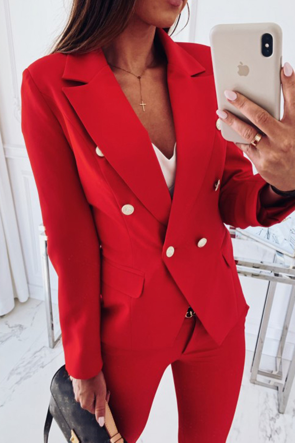 

Lovely Trendy Double-breasted Red Coat