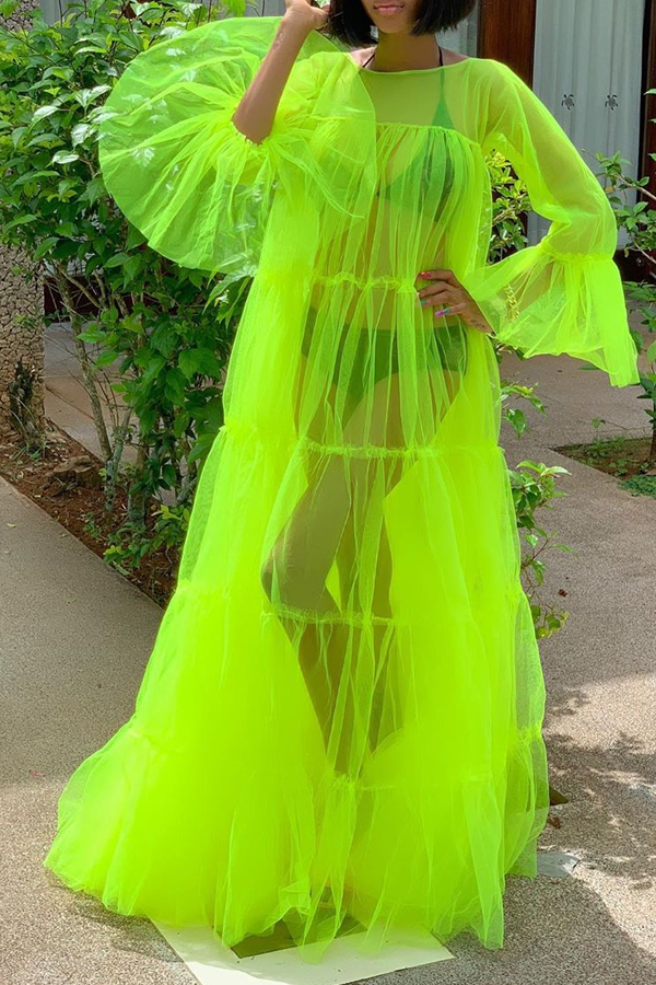 

Lovely Sexy See-through Green Floor Length Dress