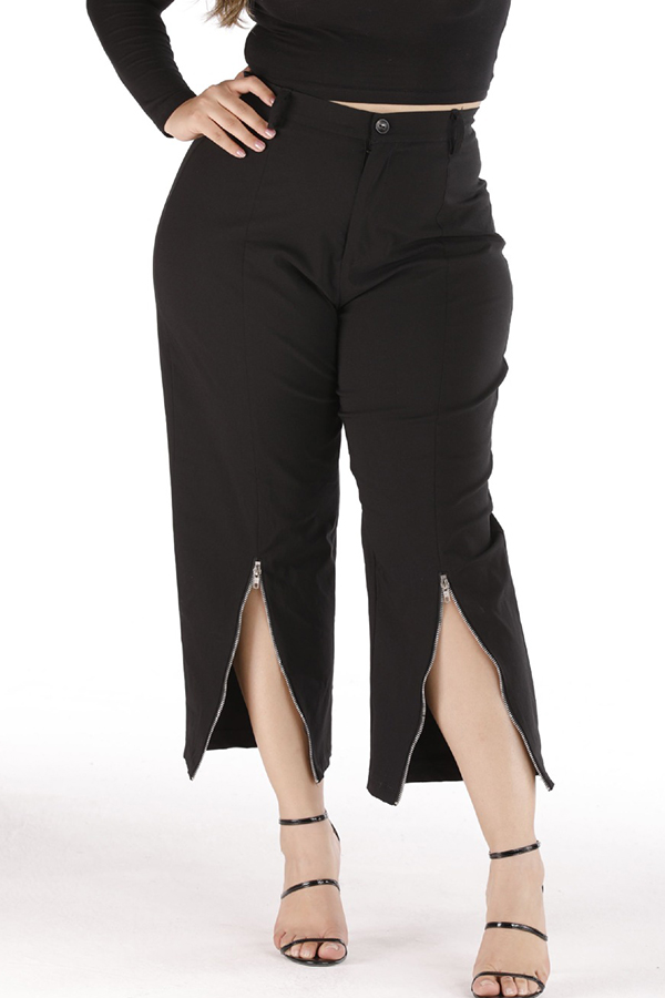 

Lovely Trendy Zipper Design Black Plus Size Pants