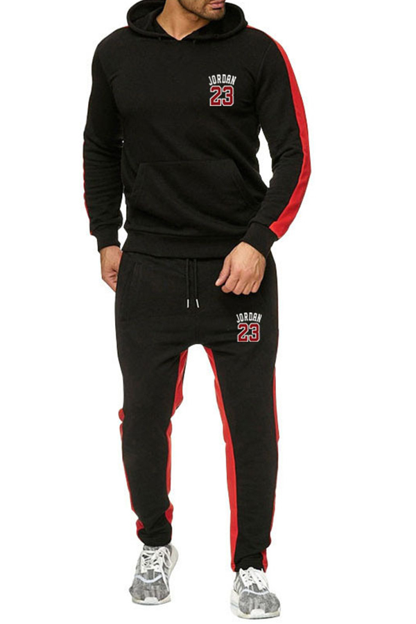 

Lovely Casual Hooded Collar Patchwork Black Two-piece Pants Set