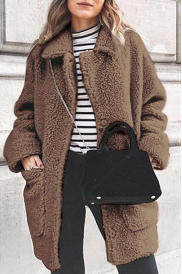 

Lovely Trendy Pockets Design Light Tan Coat