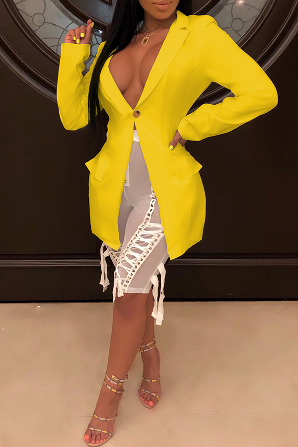 

Lovely Sexy Deep V Neck Yellow Blazer