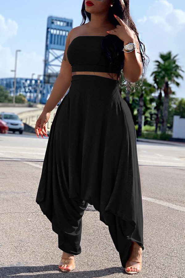

Lovely Casual Loose Black Two-piece Pants Set