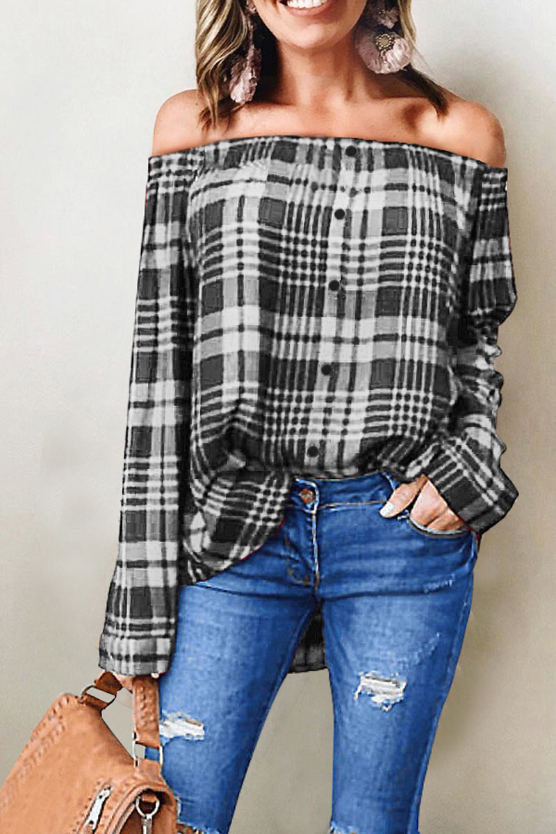 

Lovely Euramerican Bateau Neck Grid Printed Black Blending Shirts
