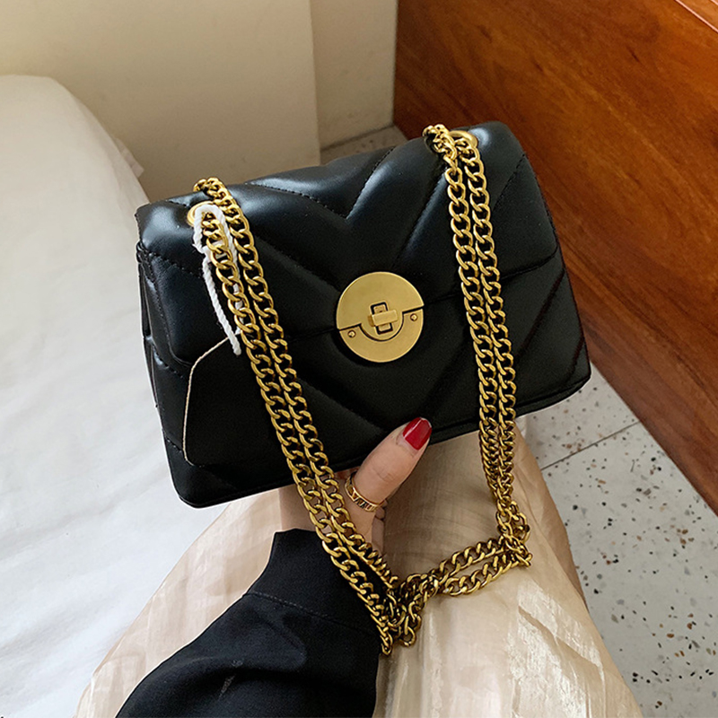 Lovely Trendy Chain Strap Black Crossbody Bag