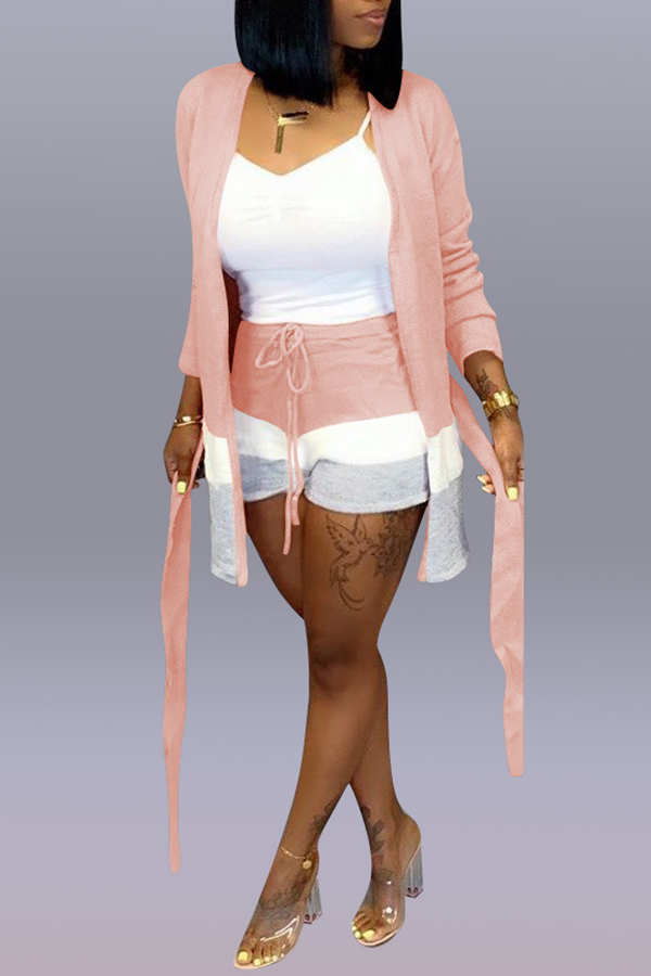 

Lovely Casual Patchwork Apricot Two Piece Shorts Set(Without Tank Top