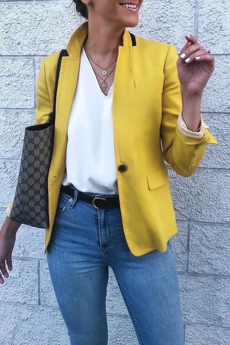 

Lovely One-button Yellow Blazer