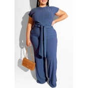Lovely Casual Knot Design Deep Blue Plus Size Two-