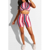 Lovely Casual Striped Multicolor Two-piece Shorts 