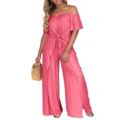 Lovely Leisure Dew Shoulder Pink Two-piece Pants S