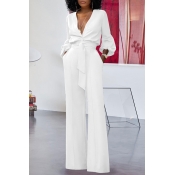 Lovely Trendy Deep V Neck White One-piece Jumpsuit