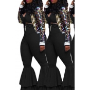 Lovely Leisure Flounce Design Black Two-piece Pant