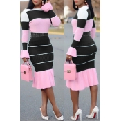Lovely Casual Patchwork Black Two-piece Skirt Set