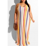 Lovely Casual Striped Apricot Floor Length Plus Si
