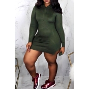 Lovely Casual Hooded Collar Army Green Mini Dress