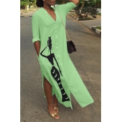 Lovely Casual Printed Slit Green Ankle Length Dres