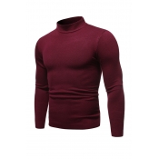 Lovely Casual Half A Turleneck Wine Red Sweaters
