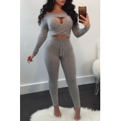 Lovely Casual Hollow-out Grey Two-piece Pants Set