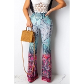 Lovely Trendy Printed Cyan Pants